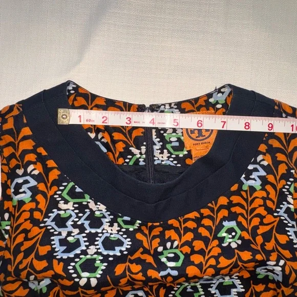 Tory Burch Melanie Linen Floral Sheath Dress Navy Orange Sleeveless Size 10 - Picture 6 of 6